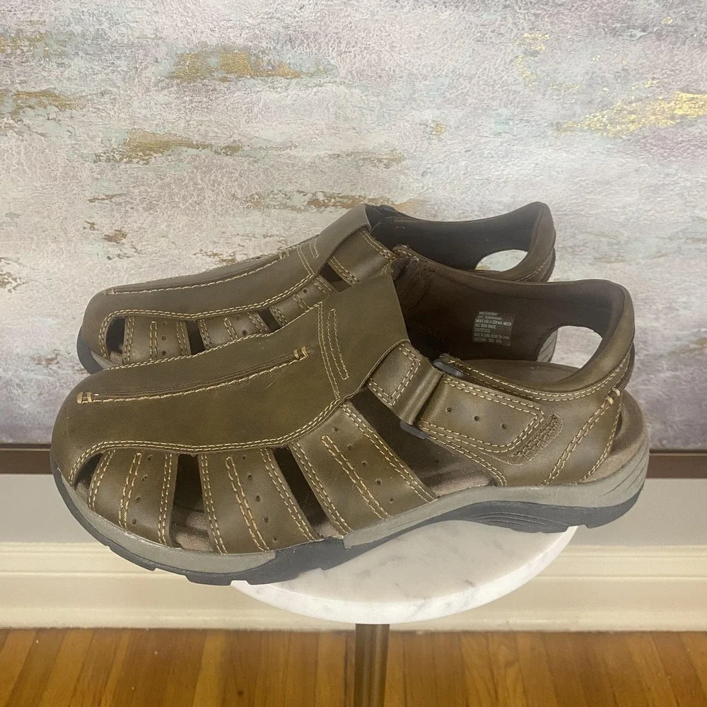 Earth Spirit Gelron Sandals Mens Size 11 Brown Fisherman Slip On Hook & Loop